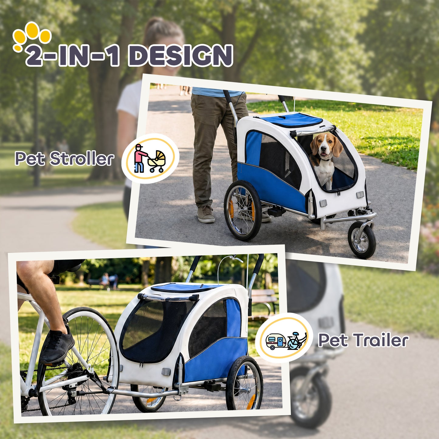 VarietyKart 2 in 1 Dog Bike Trailer, Foldable Pet Stroller, Dog Bicycle Trailer w/ Suspension, Universal Bicycle Coupler