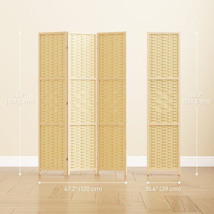 3-Panel Room Divider, 5.6 FT Freestanding Folding Privacy Screen, Partition Wall Divider, Natural Wood