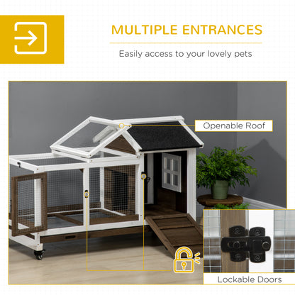 Rabbit Cage with Wheels, Ramp, Run, Tray for Indoor Outdoor, Suitable for Rabbit, Guinea Pig, Coffee