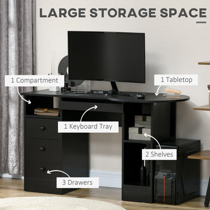 Computer Desk with Storage, Home Office Laptop Table with Shelves and Drawers, Modern Workstation Desk with Keyboard Tra
