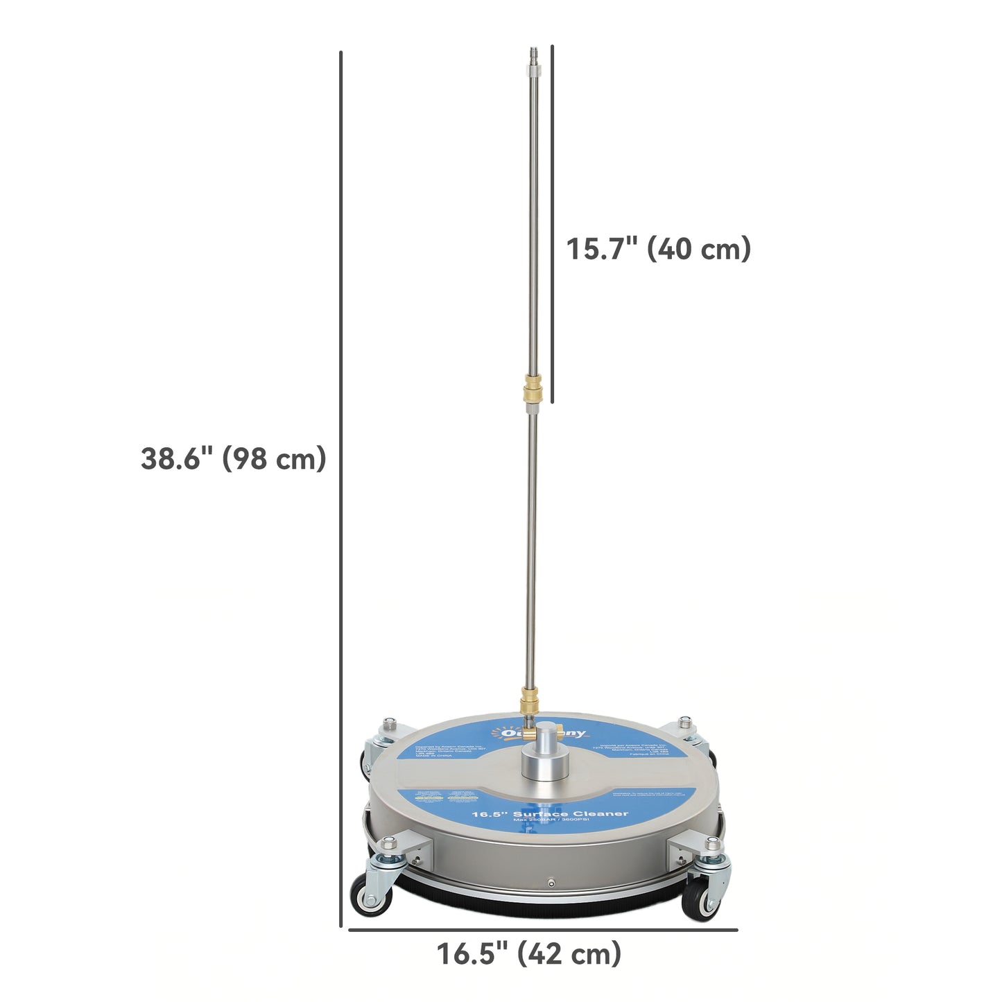 16" Pressure Washer Surface Cleaner with 4 Wheels, Stainless Steel Power Washer Surface Cleaner with 1/4" Quick Connecto