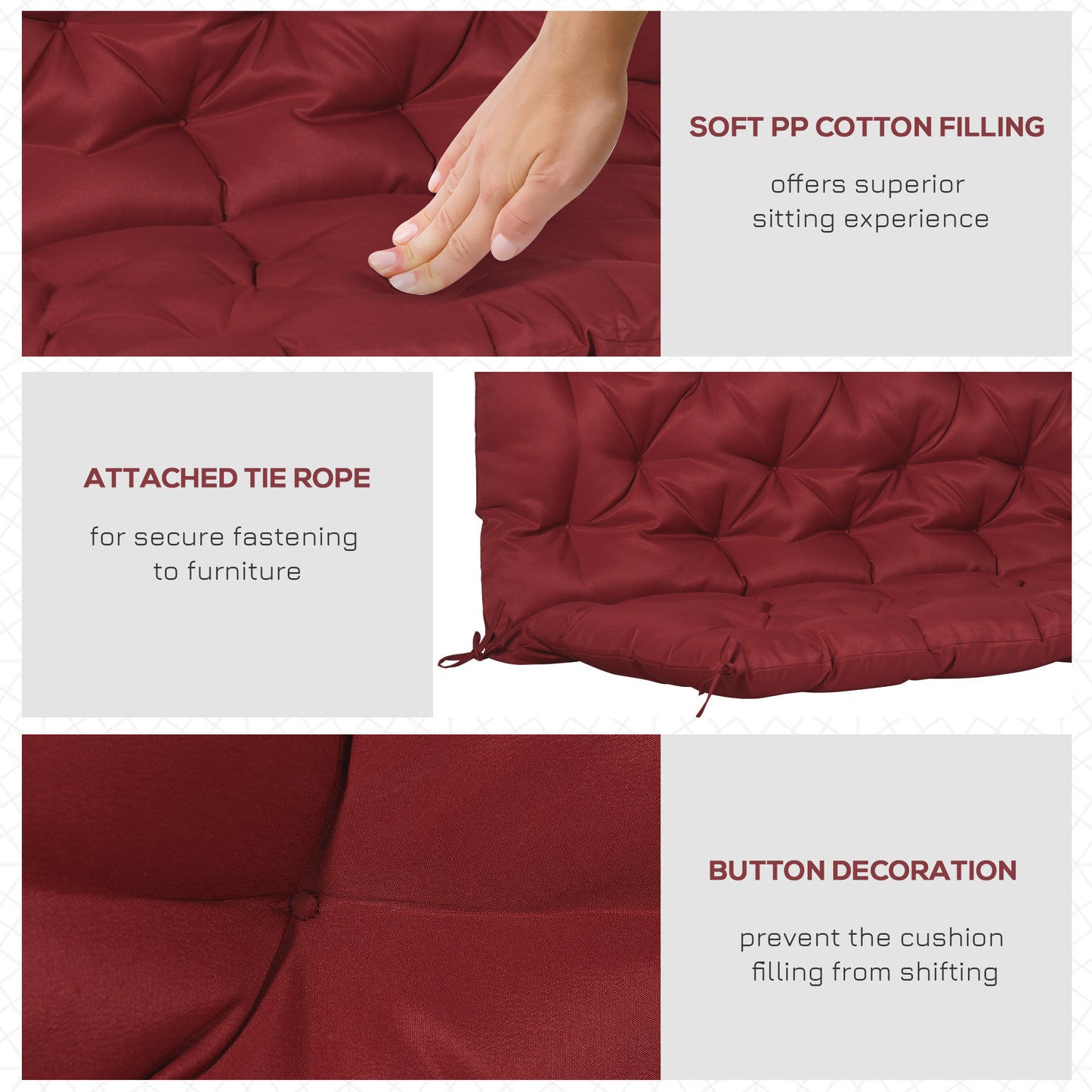 2 Seater Garden Bench Cushion, Soft Thick Outdoor Non-Slip 2 Seater Soft Pad With Backrest for Garden Patio, 47" x 43" x