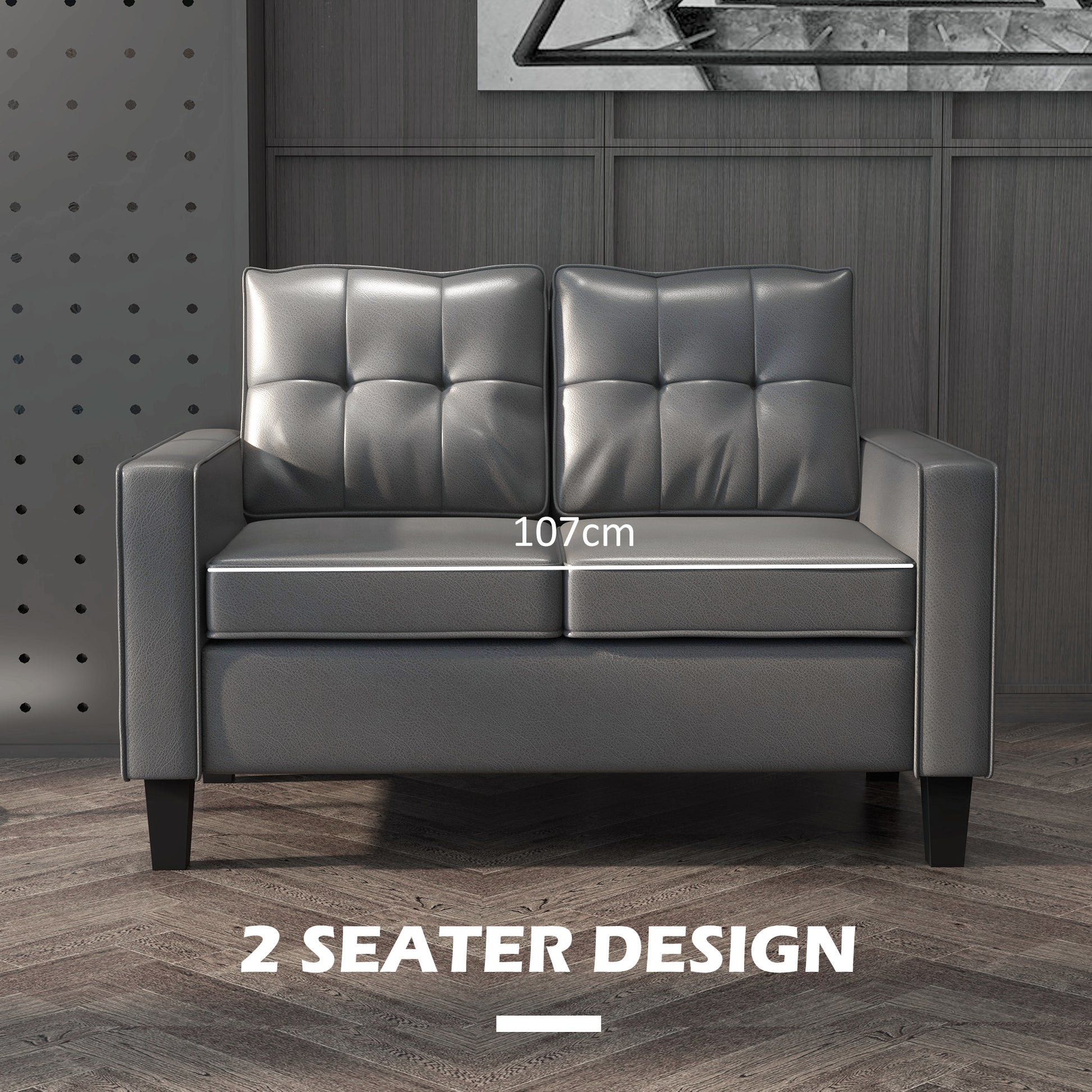 51" PU Leather Loveseat, Upholstered Double Sofa Couch with Armrests, Tufted Backrest, Pocket Spring and Sponge Padded C