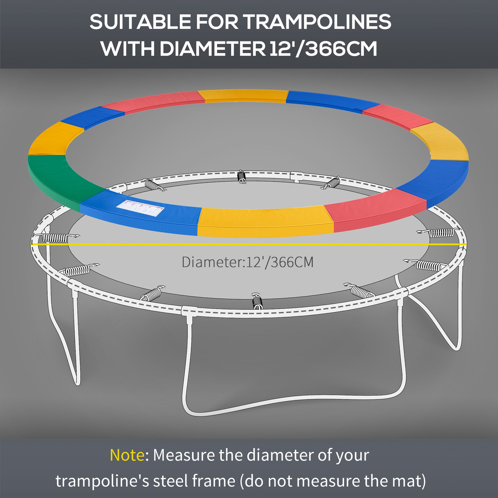 12ft Trampoline Pad, Trampoline Replacement Safety Pad Mat Spring Cover, Water-Resistant, UV-Resistant, Tear-Resistant E