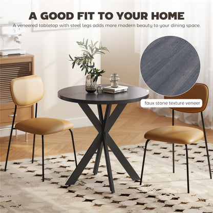 29" Dining Table, Contemporary Round Kitchen Table with Steel Legs, Black