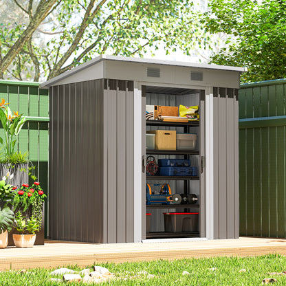 6' x 4' Outdoor Storage Shed, Metal Garden Tool Storage House Organizer with Lockable Sliding Doors and Vents for Backya