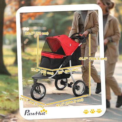 Pet Stroller for Small Dogs, 3 Rubber Wheels Pet Jogger, One-click Easy Folding All-Terrain Dog Stroller, Adjustable Can