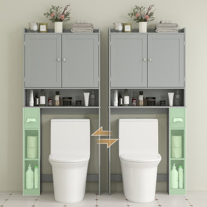 Modern Over the Toilet Storage Cabinet with 2 Doors, Above Commode Storage Cabinet with Toilet Paper Holder, Grey