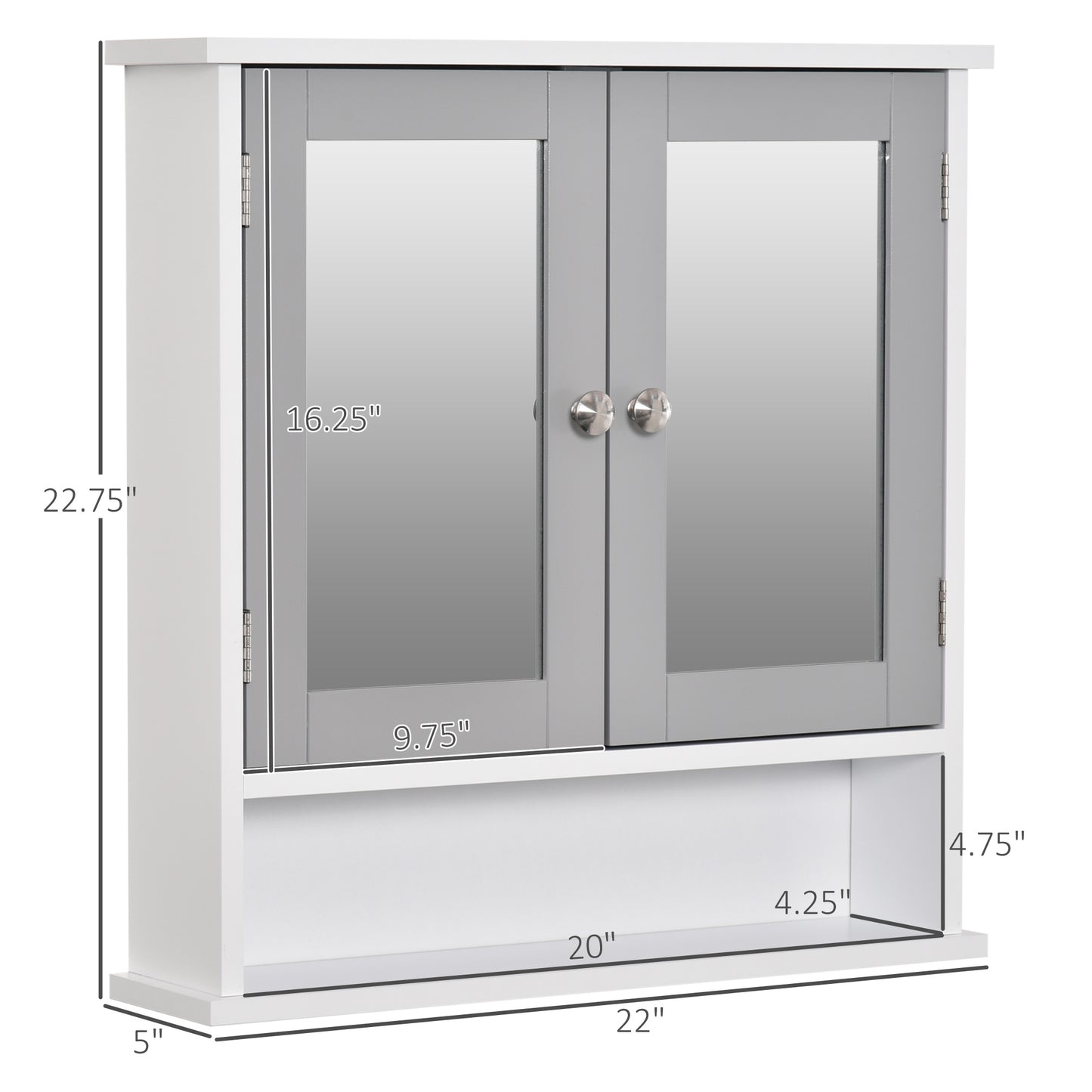 Medicine Cabinet, Wall-Mounted Bathroom Mirror Cabinet with Double Doors, Open Shelf, and Adjustable Shelf, Modern Bathr