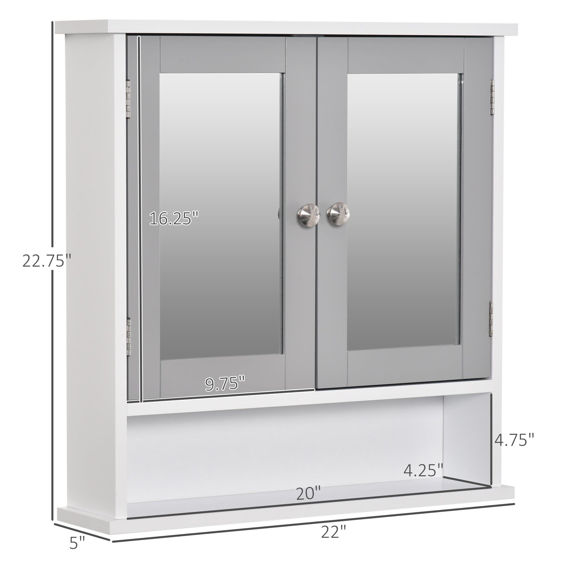 Medicine Cabinet, Wall-Mounted Bathroom Mirror Cabinet with Double Doors, Open Shelf, and Adjustable Shelf, Modern Bathr