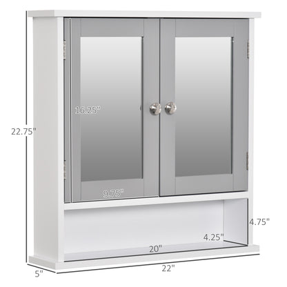 Medicine Cabinet, Wall-Mounted Bathroom Mirror Cabinet with Double Doors, Open Shelf, and Adjustable Shelf, Modern Bathr
