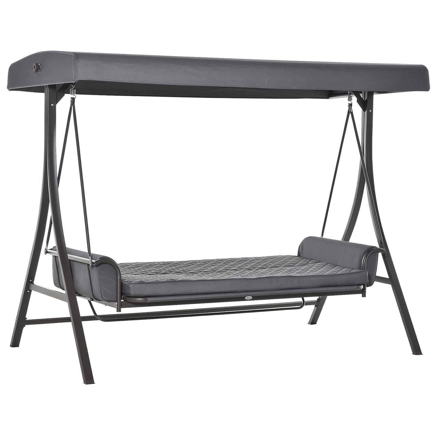 3 Person Porch Swing Bench with Adjustable Canopy, Cushions, Pillows for Porch and Backyard, Dark Grey