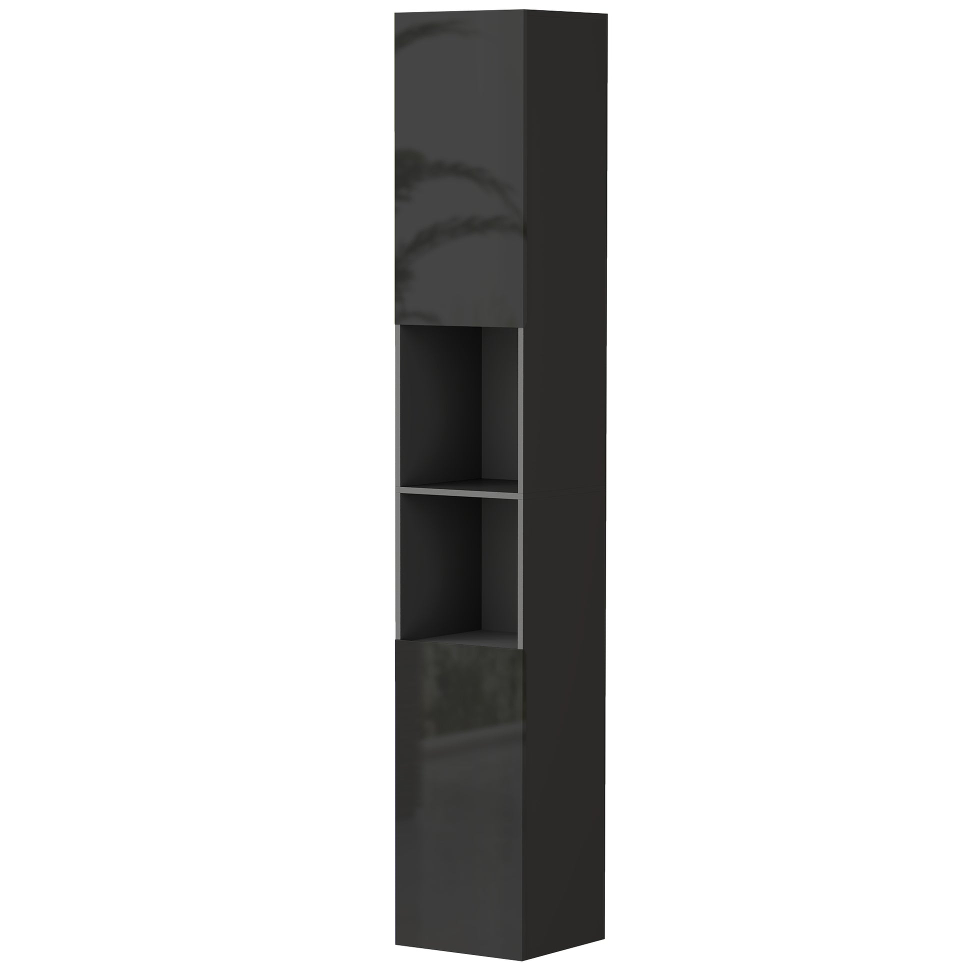 Tall Bathroom Cabinet, High Gloss Storage Cabinet with Doors and Adjustable Shelves, 11.8" x 11.8" x 71.5", Black