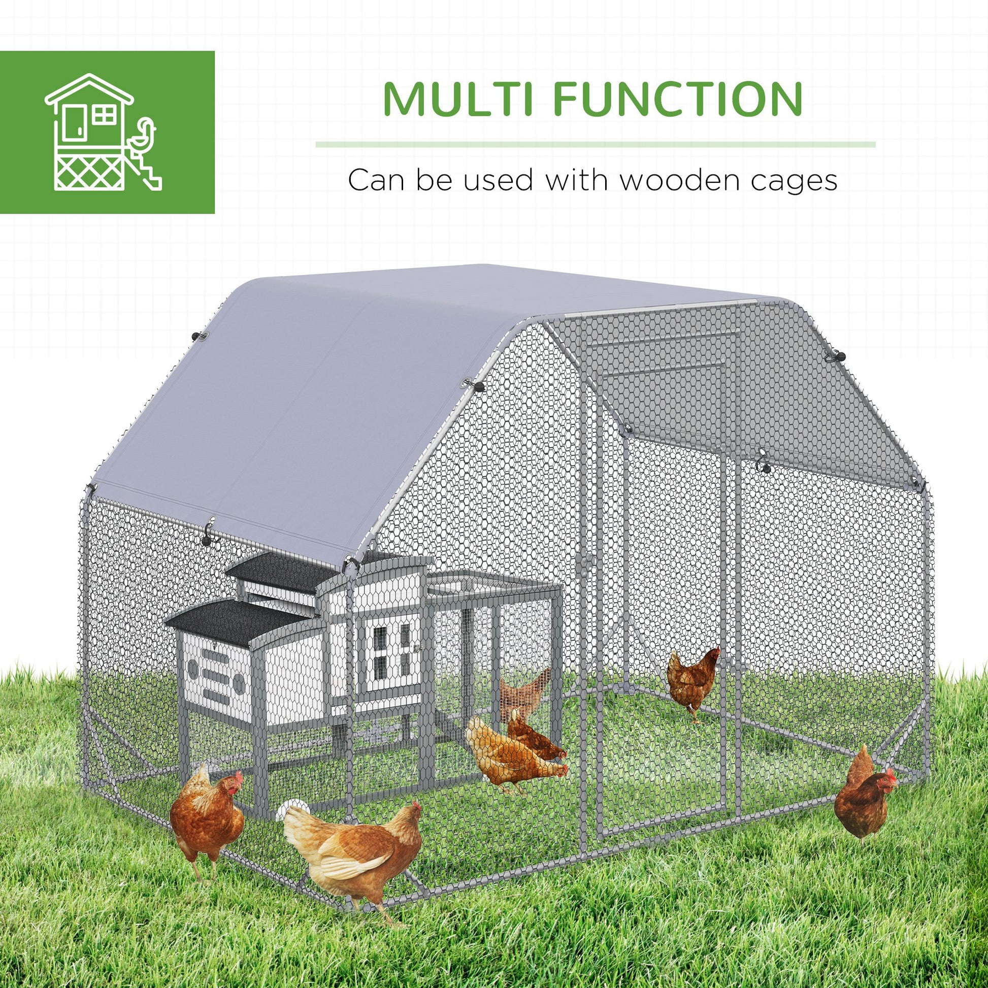Chicken Run Outdoor, Galvanized Large Metal Chicken Coop Cage, Walk-in Enclosure Poultry Hen Run House Playpen Rabbit Hu