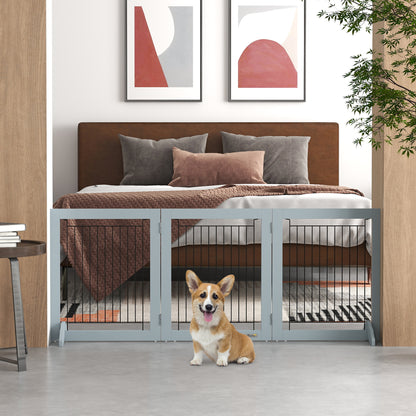 Freestanding Pet Gate, Folding Dog Gate with 2 Support Feet, 24" High, 3 Panels, for Small Dogs, Indoor Use - Grey