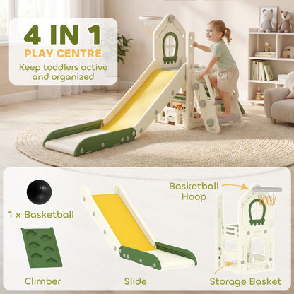 Qaba Foldable 5 in 1 Toddler Slide with Ladder, Climbing Wall, Basketball Hoop, Storage and Basketball for 1-3 Years, Cr