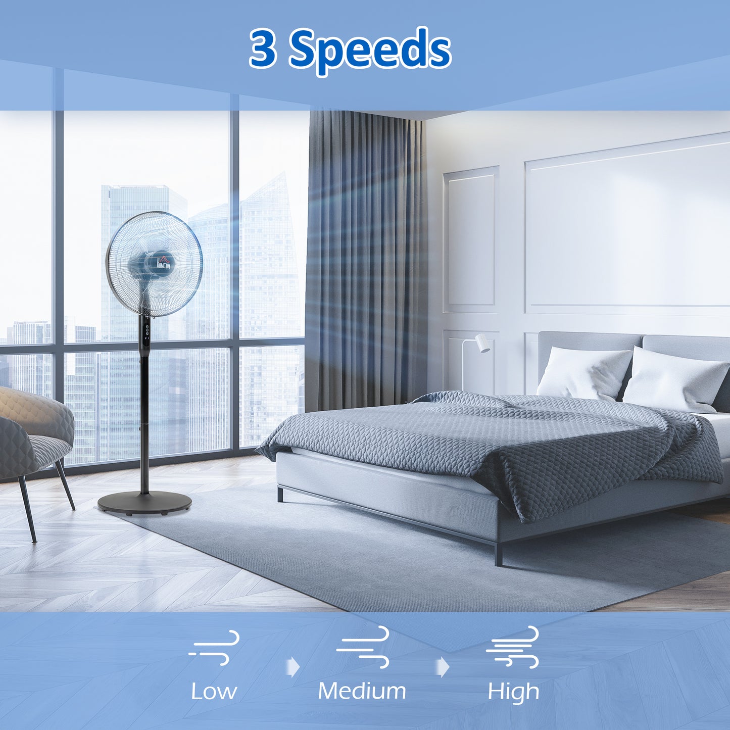 Floor Standing Fan with Remote Control, Oscillating, LED Screen, Stand Up Cooling Fan, Tall Pedestal Electric Fan for Ho