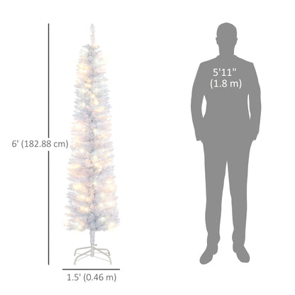 6ft Tall Prelit Pencil Artificial Christmas Tree, Holiday Décor with 395 Realistic Branches, 100 LED Lights, Foldable Me