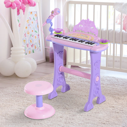 Qaba Kids Piano Electronic Keyboard Instrument with Microphone and Stool 32 Keys Musical Toy Organ Educational Gift for 