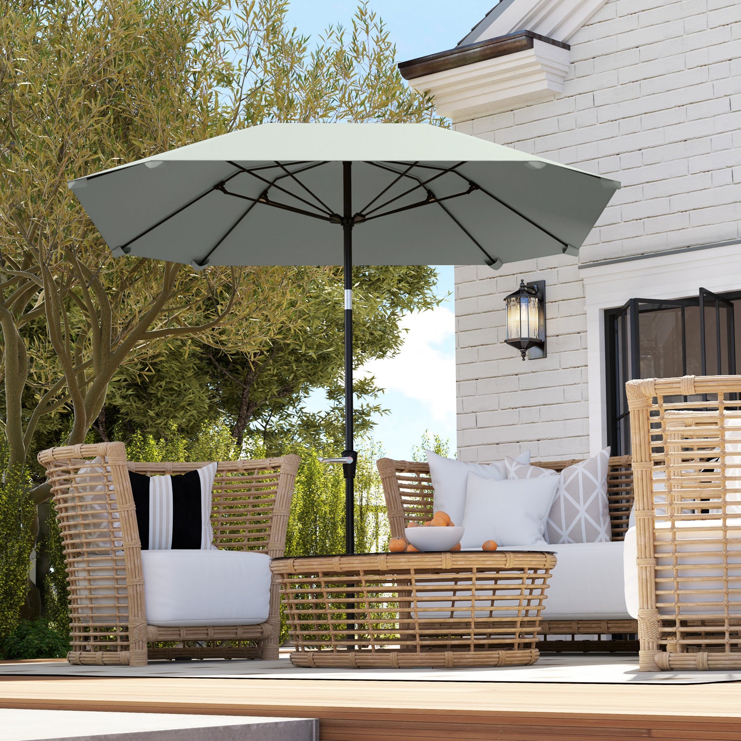7.6FT Aluminum Patio Umbrella Parasol 8 Ribs Outdoor Market Umbrella with Crank, Push Button Tilt for Deck, Backyard and