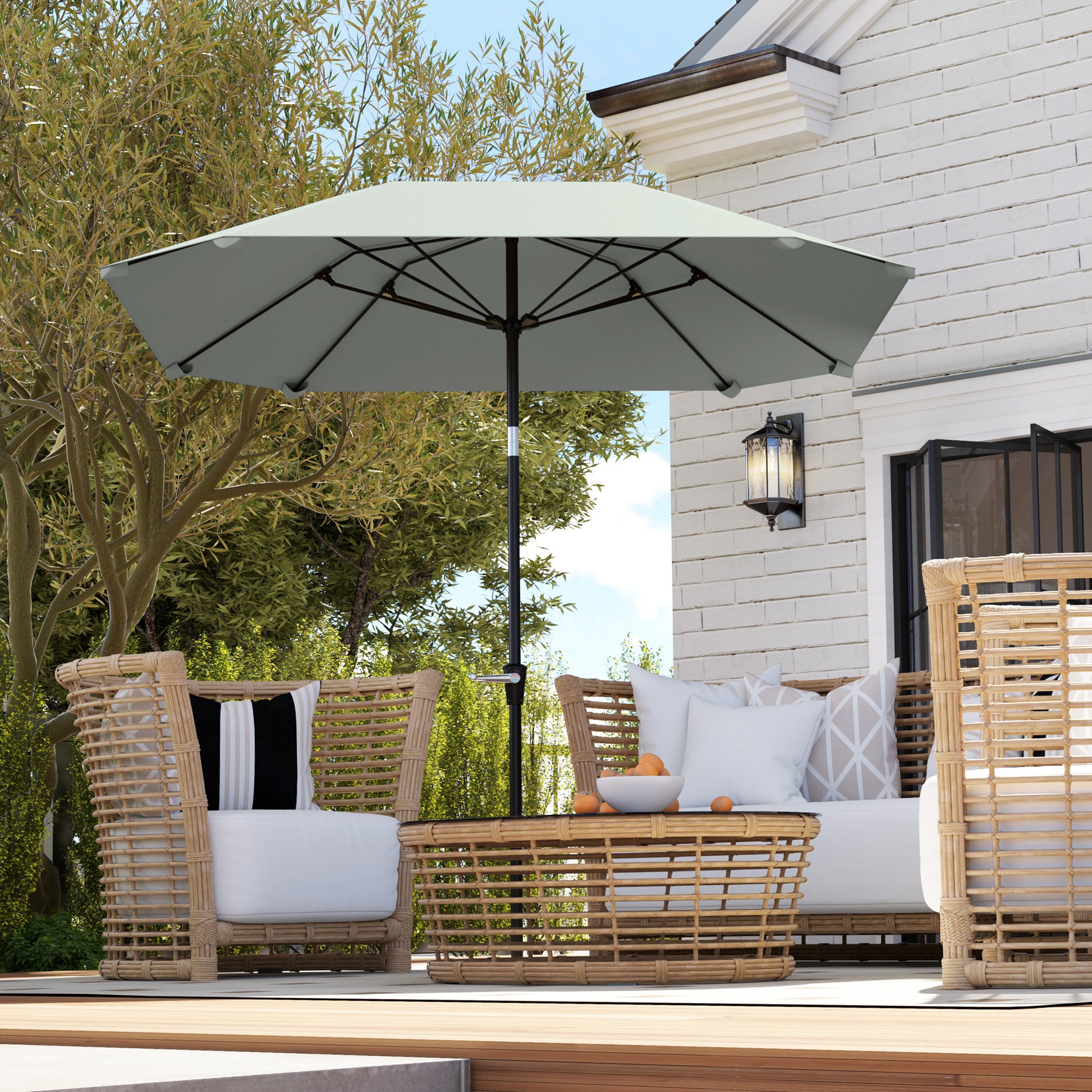 7.6FT Aluminum Patio Umbrella Parasol 8 Ribs Outdoor Market Umbrella with Crank, Push Button Tilt for Deck, Backyard and