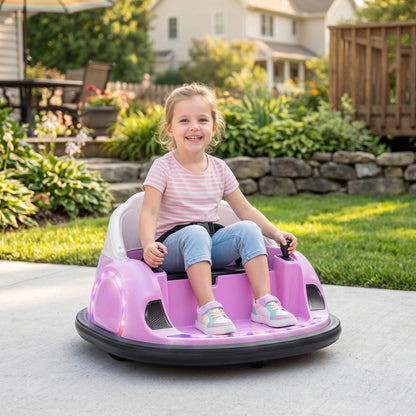 Qaba 12V Bumper Car for Toddlers, Ride On Car with 360 Degree Remote Control, Lights Music Horn, for 1.5-5 Years, Pink