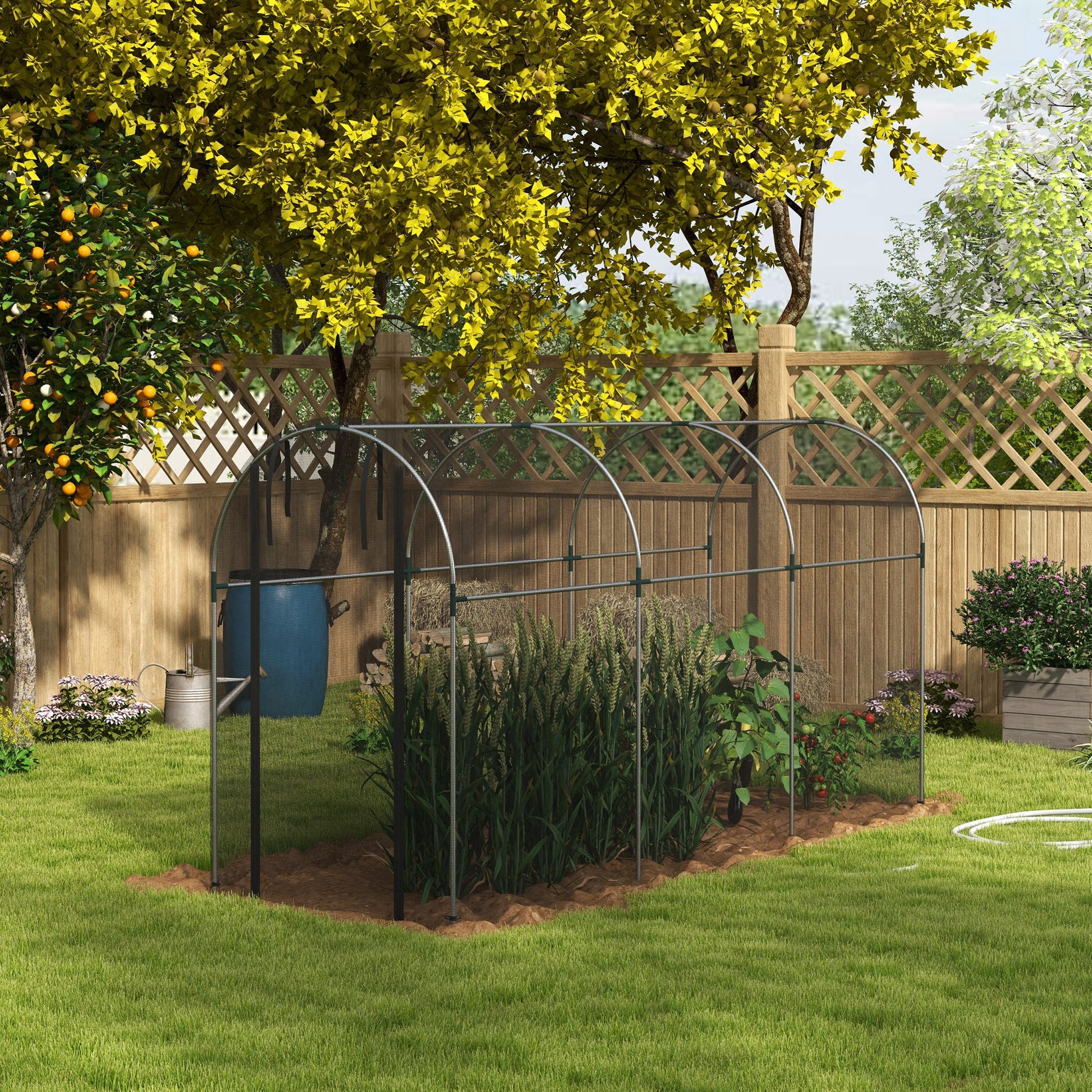 Galvanized Steel Crop Cage, Plant Protection Tent with Zippered Door, 4' x 12', Black