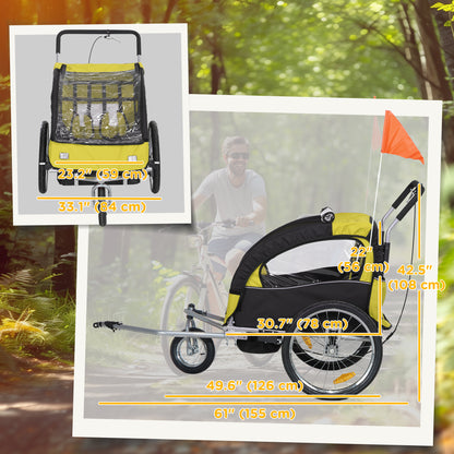VarietyKart 2-in-1 Bike Trailer for Kids, Foldable 2-Seat Baby Stroller with 5-Point Harness, Rubber Wheels, Storage Bag