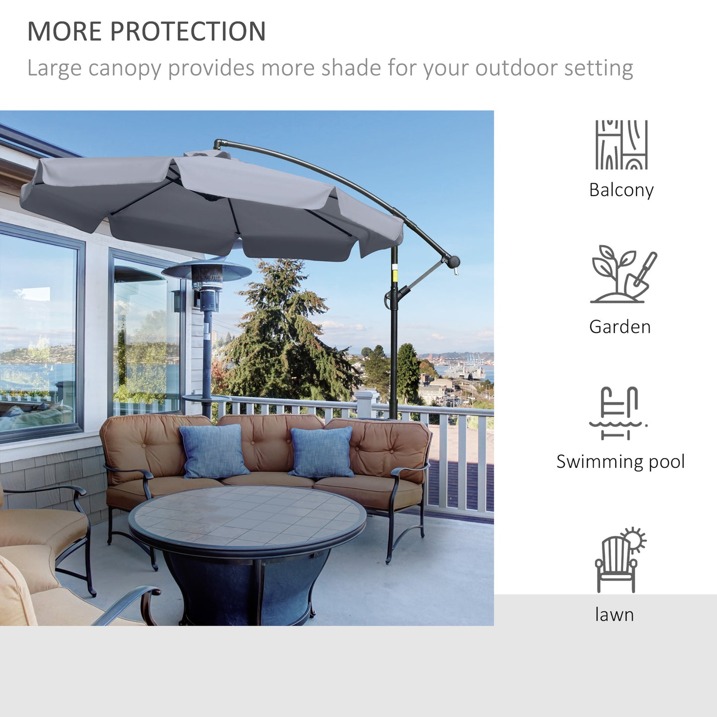 9FT Offset Hanging Patio Umbrella Cantilever Umbrella with Easy Tilt Adjustment, Cross Base and 8 Ribs for Backyard, Poo