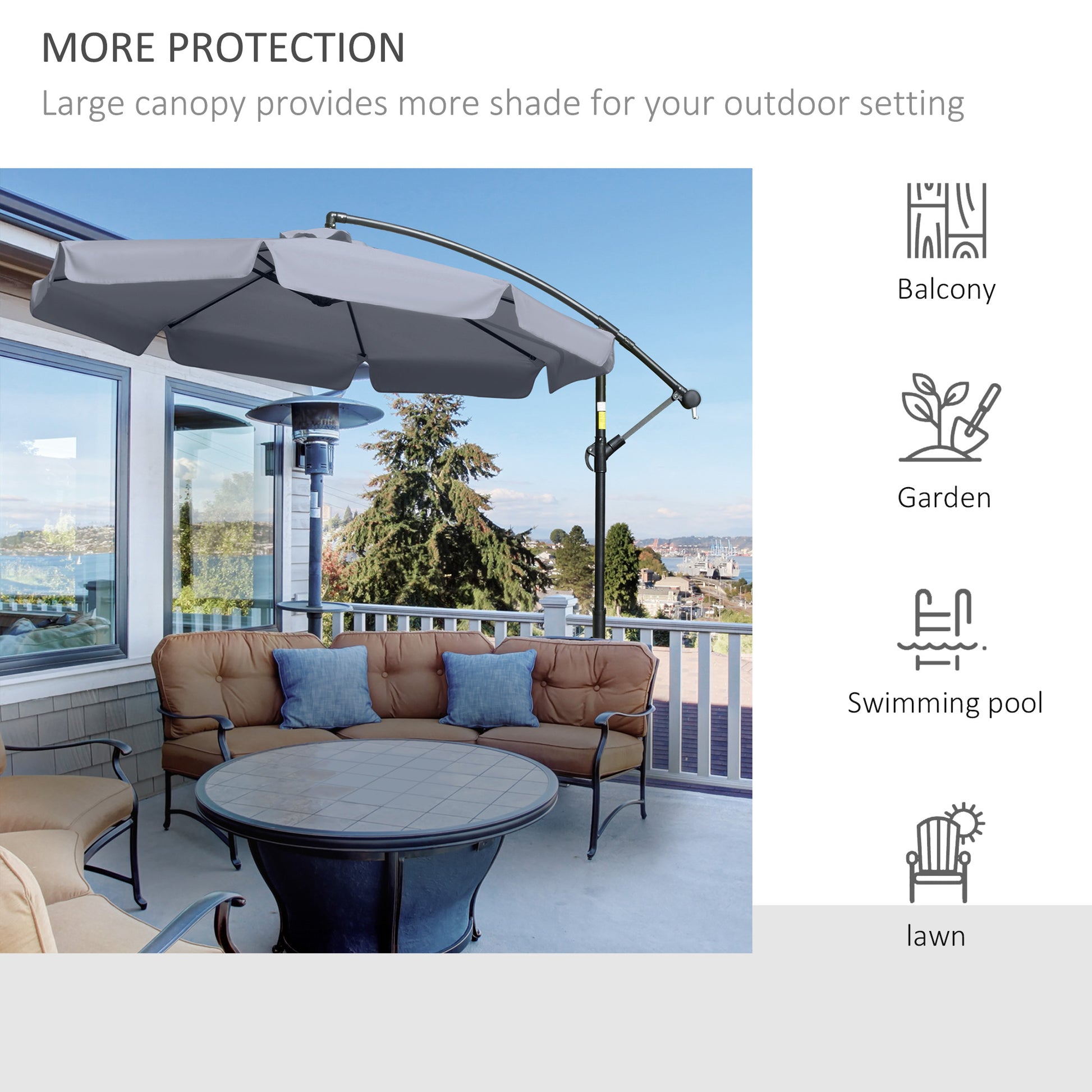 9FT Offset Hanging Patio Umbrella Cantilever Umbrella with Easy Tilt Adjustment, Cross Base and 8 Ribs for Backyard, Poo