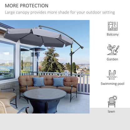9FT Offset Hanging Patio Umbrella Cantilever Umbrella with Easy Tilt Adjustment, Cross Base and 8 Ribs for Backyard, Poo