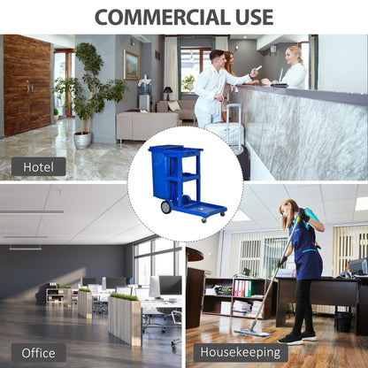 Commercial Janitorial Cart with 3 Tier Shelves, Professional Cleaning Cart with Rubbish Bag with Lid and Mop Mount for H