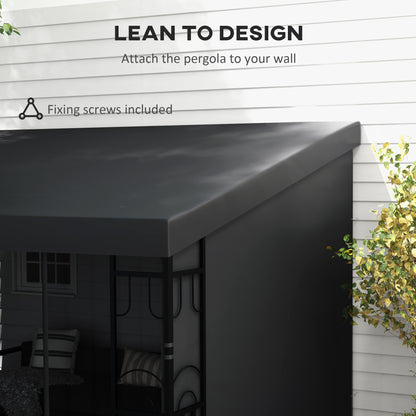 10' x 13' Outdoor Pergola, Wall Mounted Hardtop Lean-to Gazebo with 2 Curtains and 2 Nettings, UV Resistant, for Patio, 