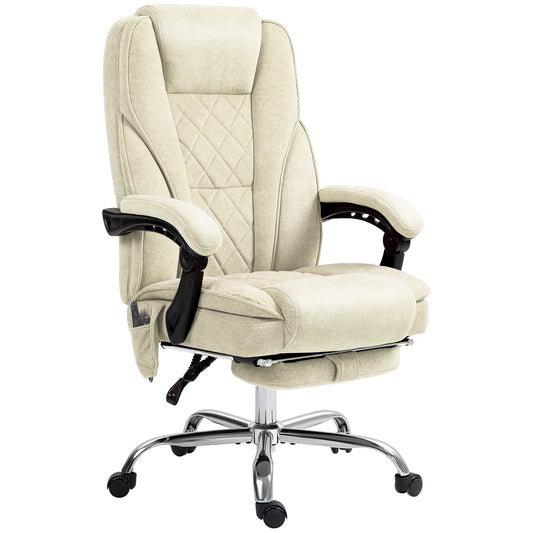 Massage Office Chair, Reclining Computer Chair with Adjustable Height and Footrest, Beige