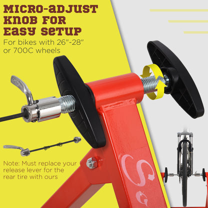 Soozier Bike Trainer Magnetic Bicycle Stand Indoor Exerciser w/ Quick Release Skewer, 5 Levels Resistance, Red