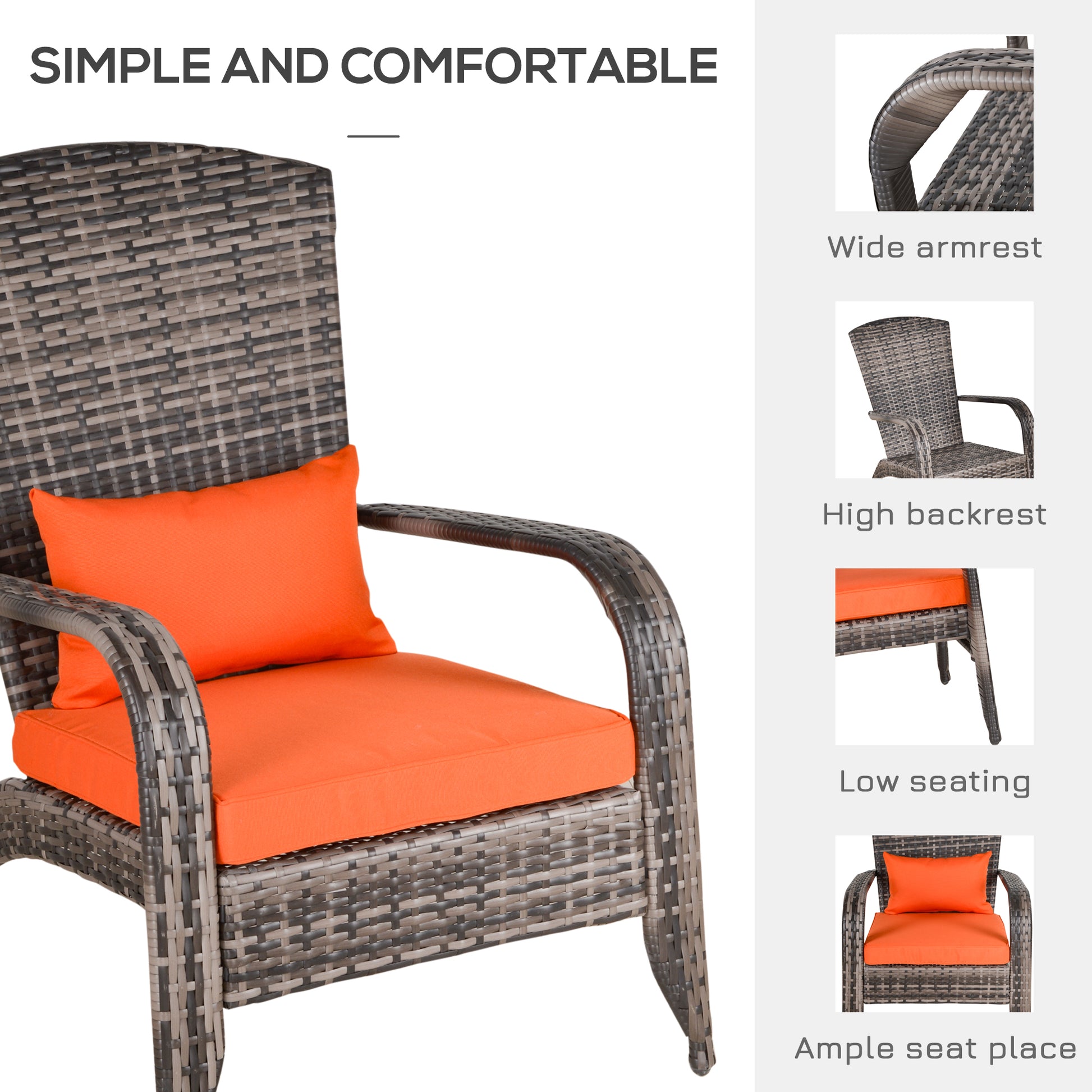 Patio Wicker Adirondack Chair, Outdoor PE Rattan Fire Pit Chair, Muskoka Chair w/ Soft Cushions, Tall Curved Backrest an