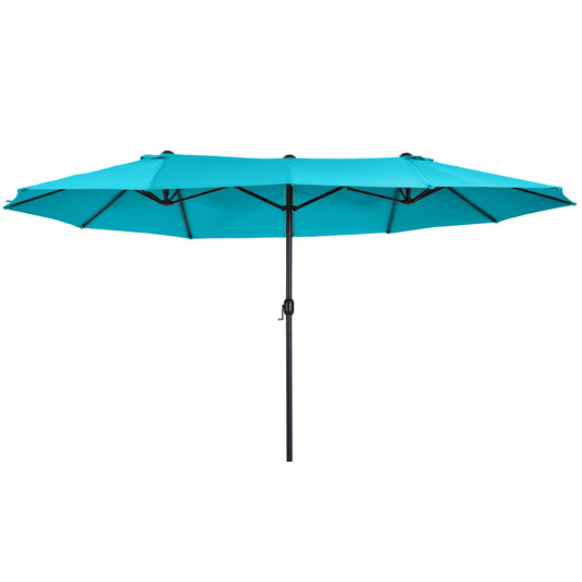 15ft Double-sided Patio Umbrella with Twin Canopy, Extra Large Outdoor Parasol with Crank for Pool, Deck, Market, Sky Bl