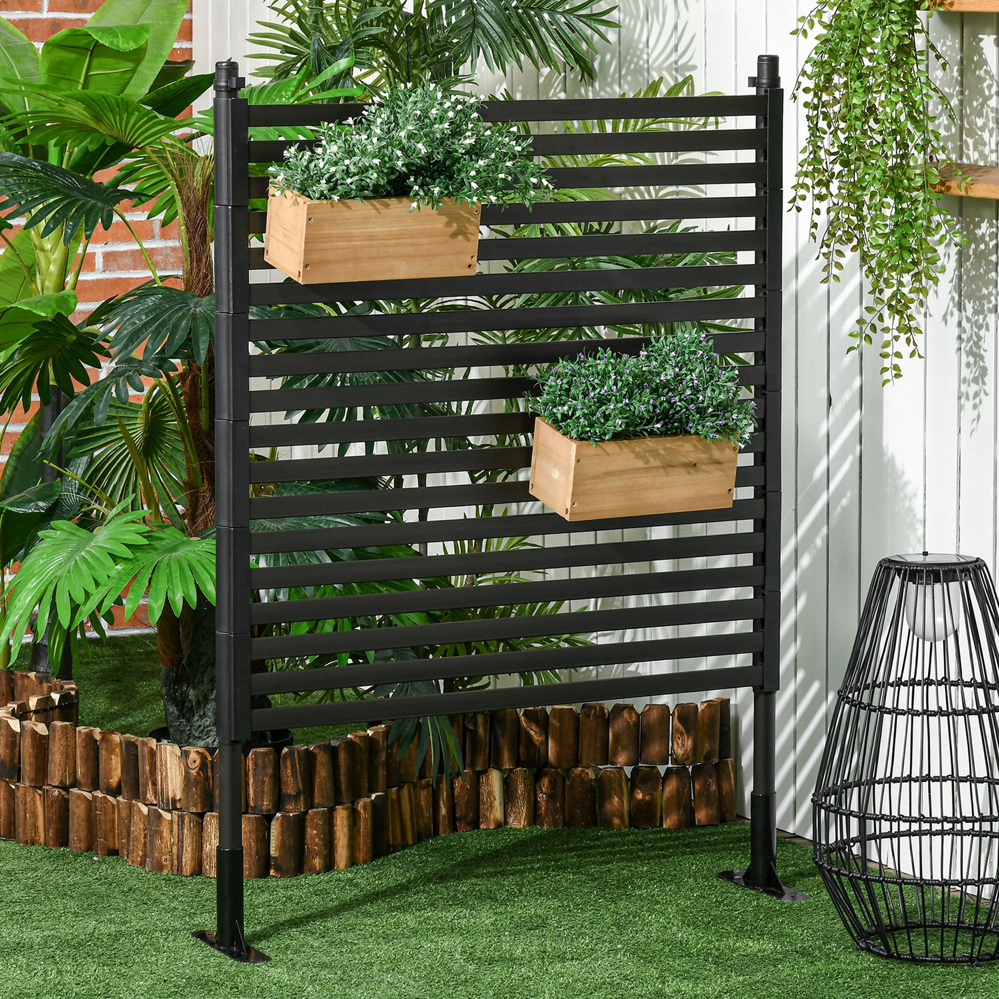 4 FT Outdoor Privacy Screen with 2 Standing Ways for Hard & Soft Ground, Decorative Outdoor Divider, Metal Animal Barrie