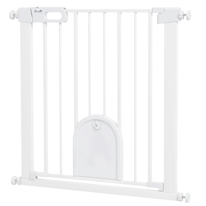 30"-32" Extra Wide Pet Gate Barrier with Small Door, 30"H Dog Gate with Safety Gate Barrier, Stair Pressure Fit, White