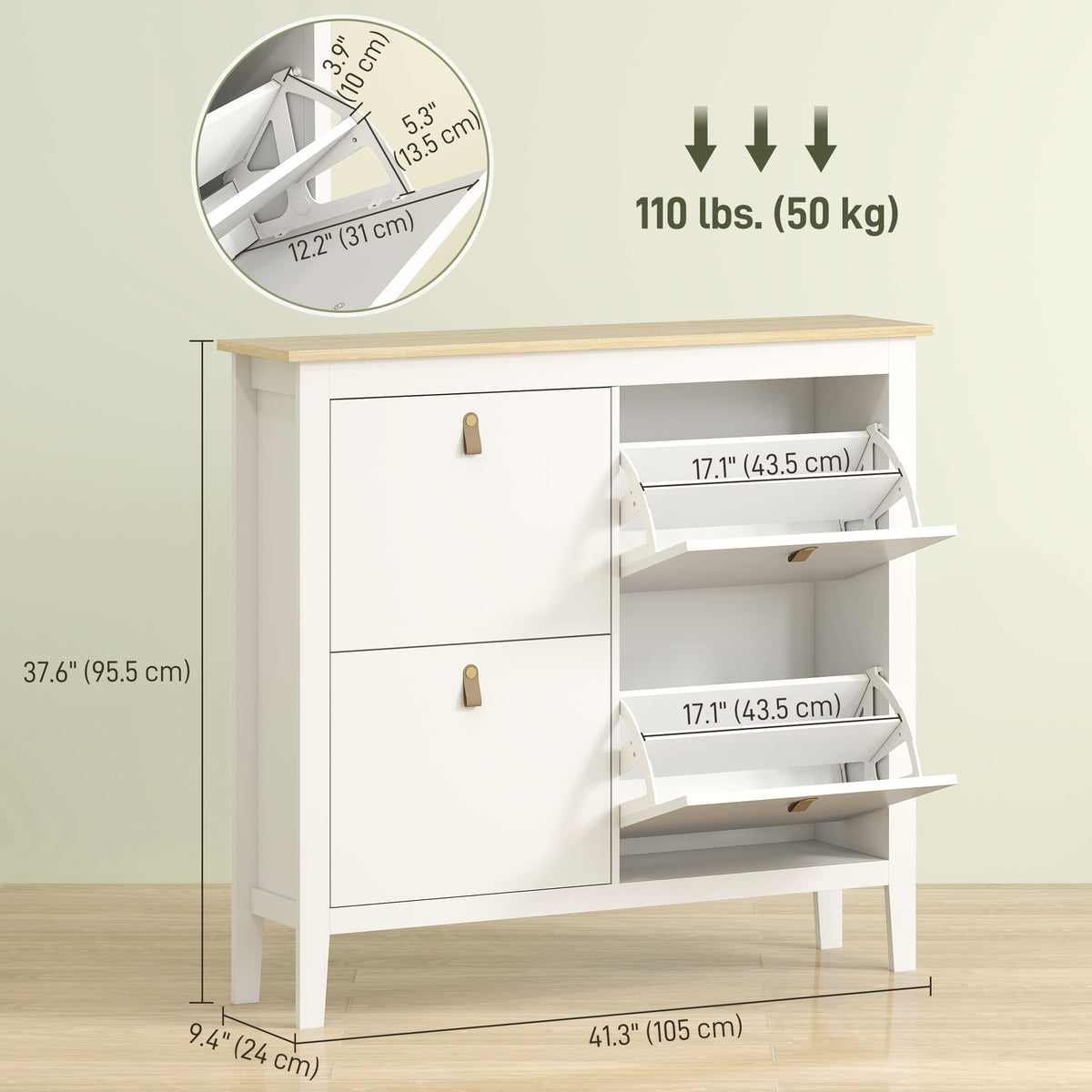 Narrow Shoe Cabinet with 4 Flip Drawers, Adjustable Shelves for Entryway, Holds 12-20 Pairs, White