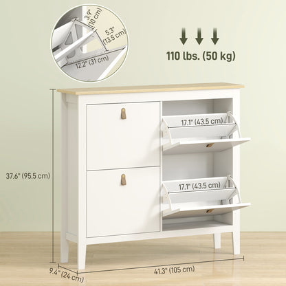 Narrow Shoe Cabinet with 4 Flip Drawers, Adjustable Shelves for Entryway, Holds 12-20 Pairs, White