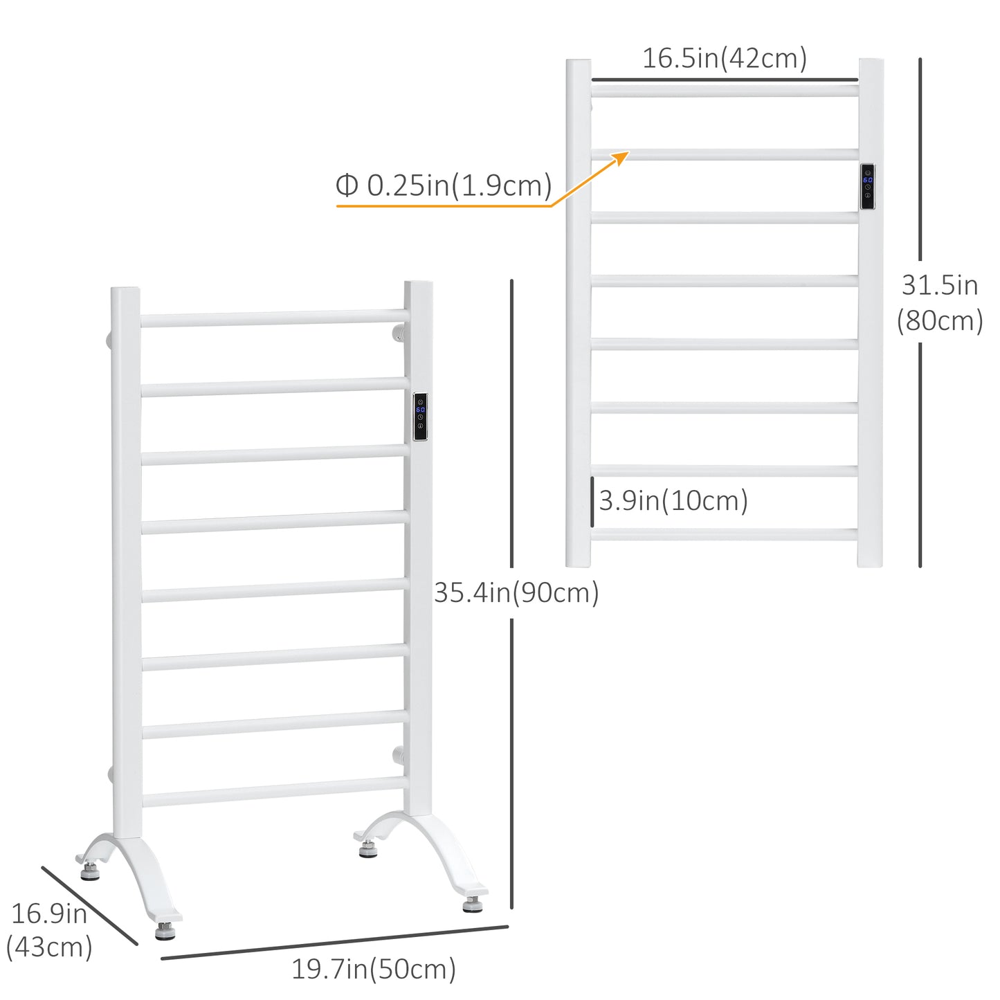 8-Bar Heated Towel Warmer Rack with Built-in Timer and LED Indicators, Wall Mounted & Free Standing Carbon Steel Electri