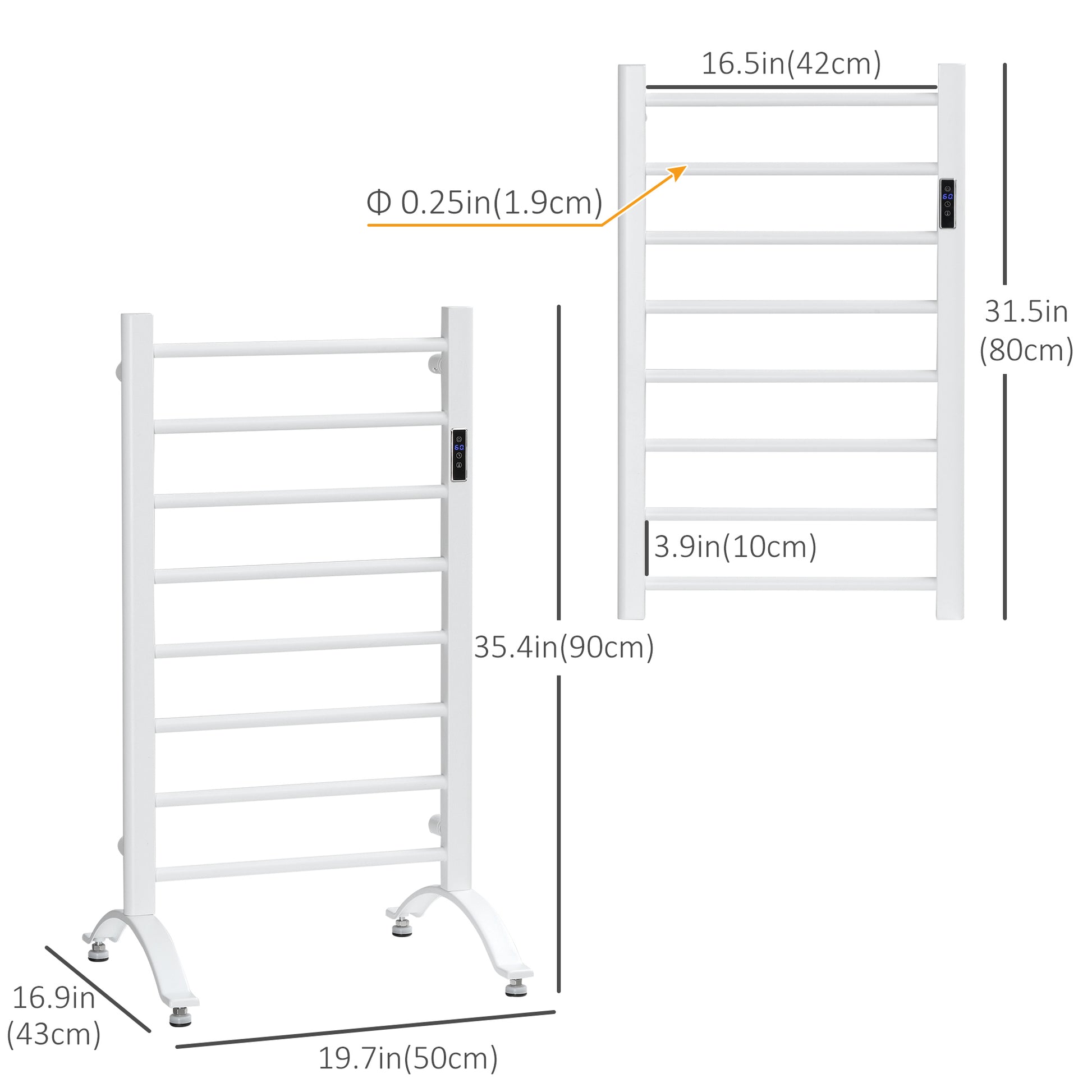 8-Bar Heated Towel Warmer Rack with Built-in Timer and LED Indicators, Wall Mounted & Free Standing Carbon Steel Electri