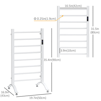 8-Bar Heated Towel Warmer Rack with Built-in Timer and LED Indicators, Wall Mounted & Free Standing Carbon Steel Electri