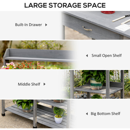 Potting Bench Table Garden Work Bench Workstation with Drawer, Removable Sink, Storage Shelves and Hooks for Patio, Cour