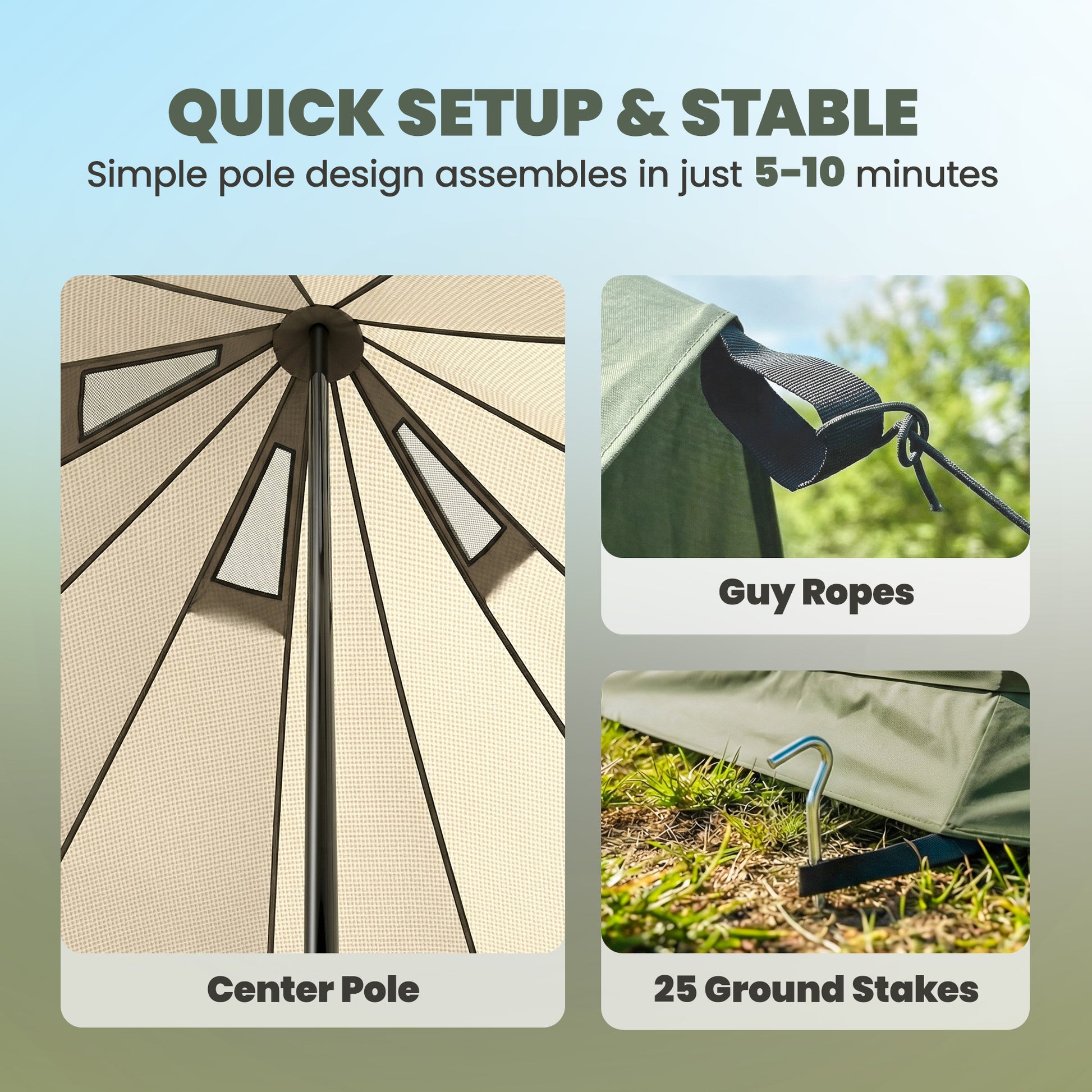 Teepee Tent Waterproof Camping Tent with Stove Jack for 4-6 Person Outdoor Camping Hiking Army Green