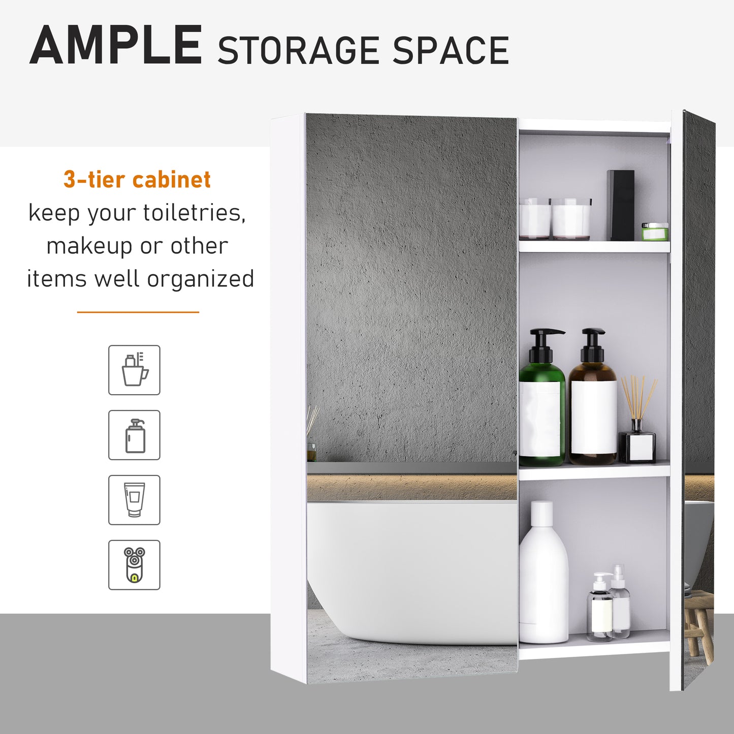 Wall Mount Medicine Cabinet with Mirror, Bathroom Mirror Cabinet Storage Organizer with Adjustable Shelf, Double Door Cu