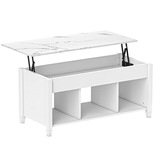 Lift Top Coffee Table, Modern Center Table with Storage Shelves and Hidden Compartment for Living Room, 41" L, White