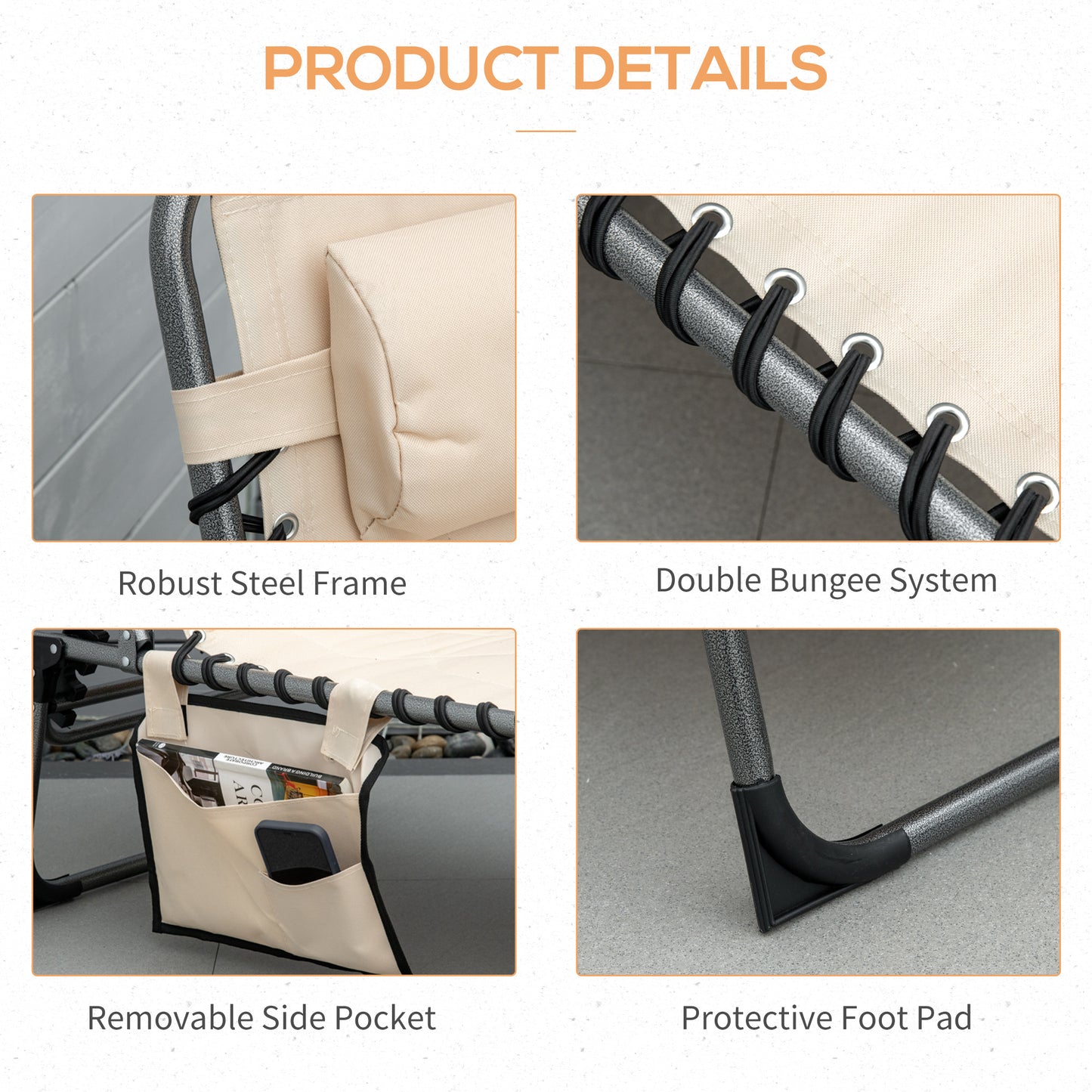Outdoor Lounge Chair, Folding Chaise Lounge, Patio Padded Tanning Chair with 5-position Adjustable Backrest, Pillow and 