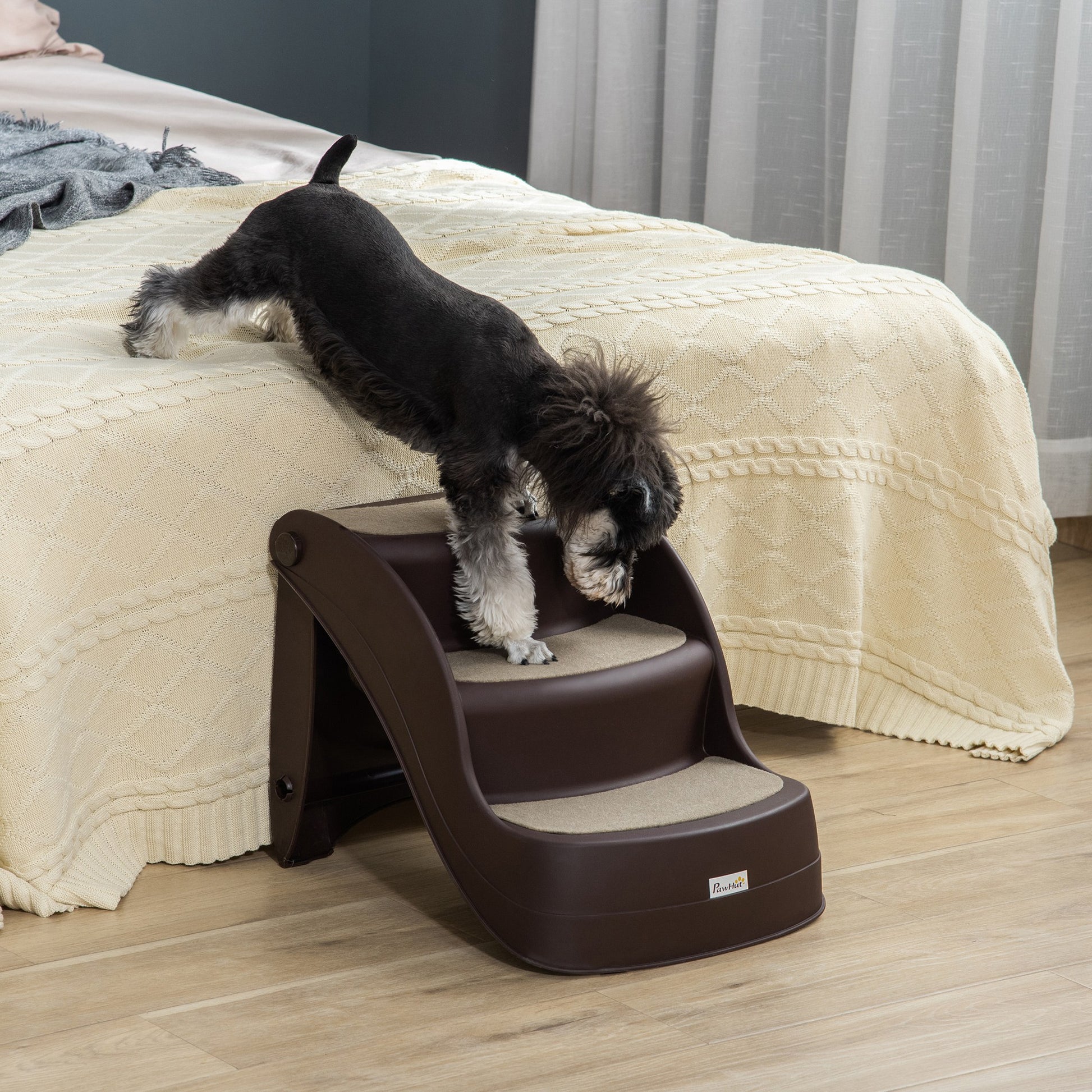 Dog Stairs for Small Dogs 15"H, 3-Step Foldable Pet Step with Non-Slip Treads, for Injured, Old, Puppy, Cats, for High B